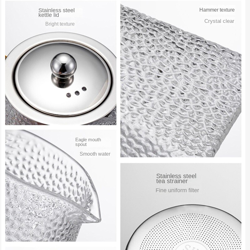 Aukštos kokybės plaktukas stiklinis arbatinukas su nerūdijančio plieno filtru Puer arbatos virimo aparatas karščiui atsparus stiklinis arbatinukas ir puodelių rinkinys.