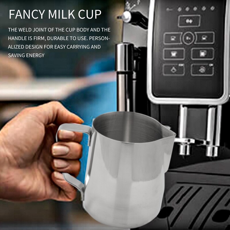 Pieno putojimo ąsotis 350Ml (12Oz) Garų ąsočiai Nerūdijančio plieno Pieno kavos Cappuccino Latte Art Barista Garų ąsočiai Pienas