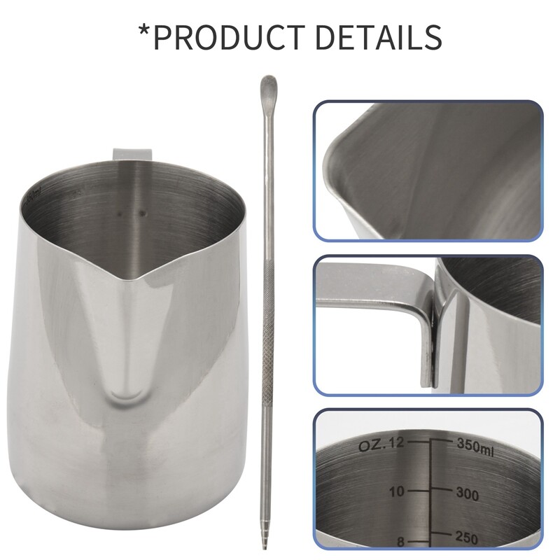 Pieno putojimo ąsotis 350Ml (12Oz) Garų ąsočiai Nerūdijančio plieno Pieno kavos Cappuccino Latte Art Barista Garų ąsočiai Pienas