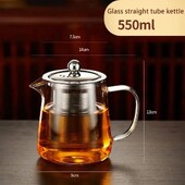 1 vnt skaidraus stiklo arbatinukas, įskaitant nerūdijančio plieno filtro įdėklą, atsparus aukštai temperatūrai, tinkamas arbatai ruošti