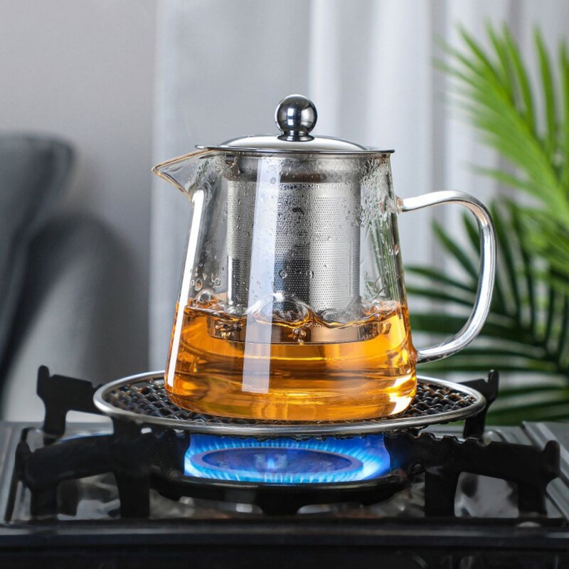 1 vnt skaidraus stiklo arbatinukas, įskaitant nerūdijančio plieno filtro įdėklą, atsparus aukštai temperatūrai, tinkamas arbatai ruošti