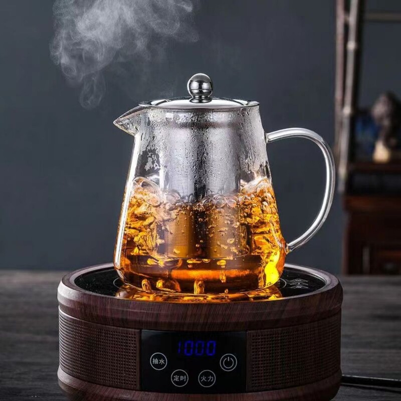 1 vnt skaidraus stiklo arbatinukas, įskaitant nerūdijančio plieno filtro įdėklą, atsparus aukštai temperatūrai, tinkamas arbatai ruošti