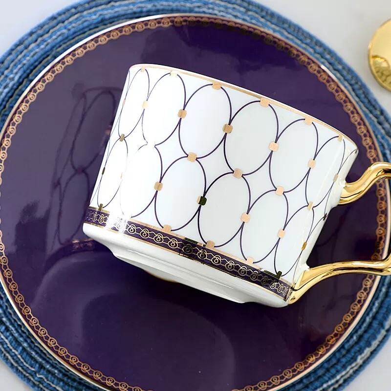 240ml, luuportselan espressotass, sinine üllas disain, portselanist kohvikruusid alustassiga, õrn keraamiline kohvitass, teekomplekt