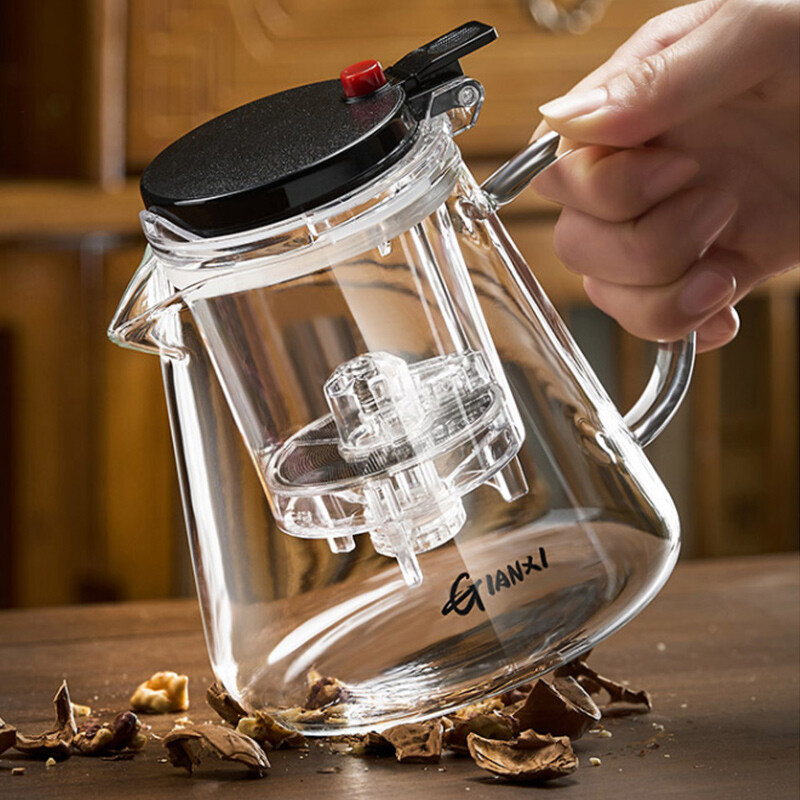 Sutirštinto karščiui atsparaus stiklo arbatinukas Aukštai temperatūrai atsparus arbatinukas Buitinis vieno mygtuko filtravimo arbatos atskyrimo arbatos virimo aparatas