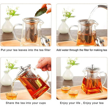 Teapot Glass Tea Infusers Heat with Stainless Steel Infuser Heat Resistant Glass Teapot Household for Tea Party and Fourop