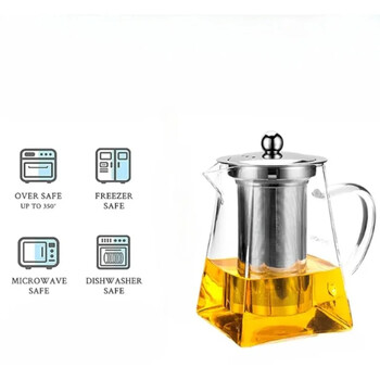 Teapot Glass Tea Infusers Heat with Stainless Steel Infuser Heat Resistant Glass Teapot Household for Tea Party and Fourop