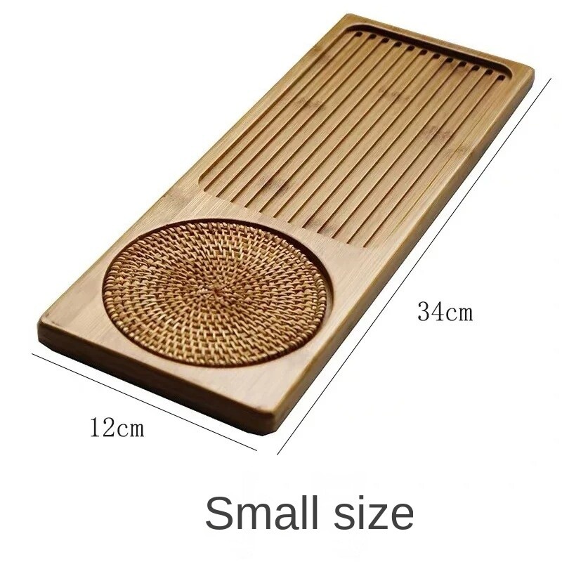 Mažo dydžio sausas mirkomas arbatos padėklas su austais rotango kilimėliais, natūralaus bambuko arbatos lenta, viešbučio serviravimo padėklas