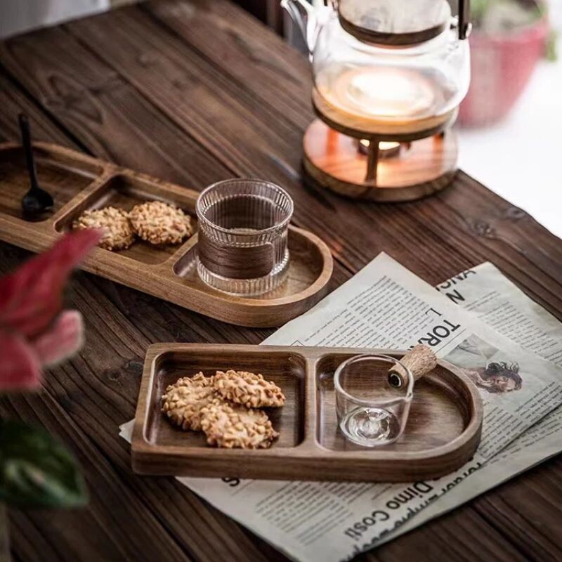 Medinis skyrius serviravimo lėkštė Ovali maisto lėkštė Medinis padėklas arbatos puodelis lėkštės padėklai vaisių lėkštės laikymo virtuvės stalo dekoras
