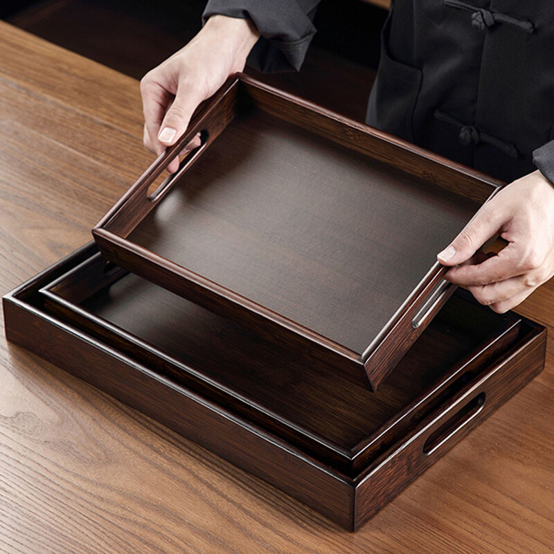 Medinis serviravimo padėklas su rankena Lengvai valomas Patogus stalviršiui Dekoratyvinis kaimiškas stačiakampis