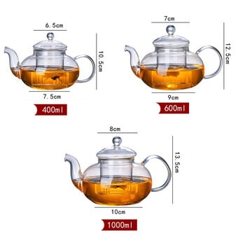 Clear Glass Tea Pot Υψηλής ποιότητας Ανθεκτικό στη θερμότητα Flower Tea Cup Glass Teapot with Infuser Tea Leaf 400/600/1000ml