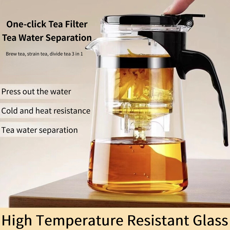 Avaleht Ühe nupuvajutusega teekann Köök Kuumakindel klaasist teeveekann Filtreeriv teeeraldusklaasist veekeetja 500/750/900ml