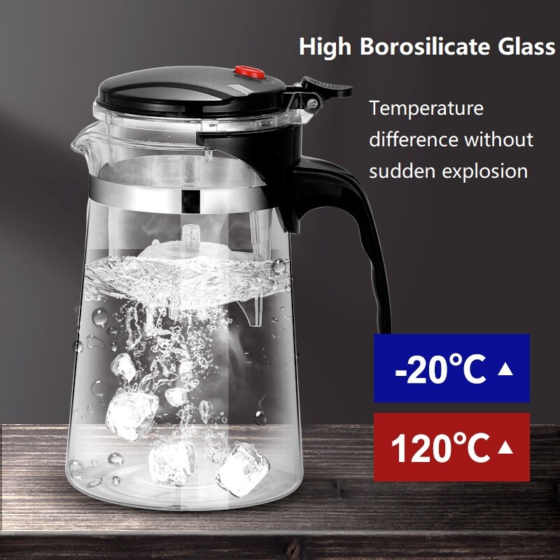 Avaleht Ühe nupuvajutusega teekann Köök Kuumakindel klaasist teeveekann Filtreeriv teeeraldusklaasist veekeetja 500/750/900ml