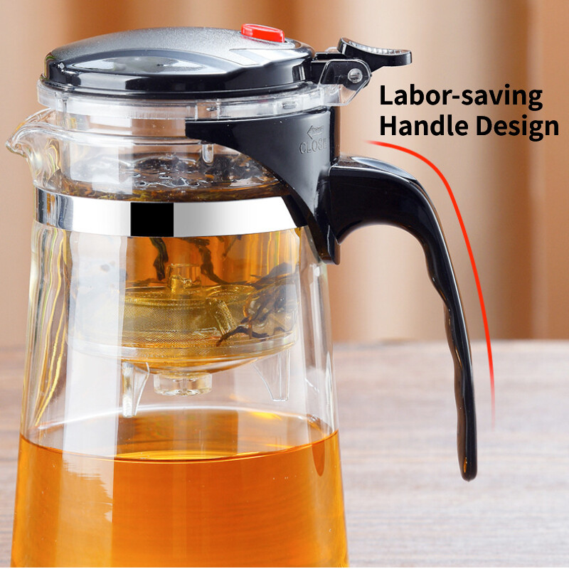 Avaleht Ühe nupuvajutusega teekann Köök Kuumakindel klaasist teeveekann Filtreeriv teeeraldusklaasist veekeetja 500/750/900ml