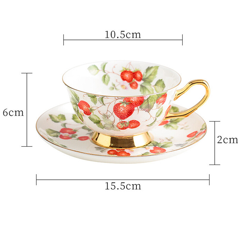 Bone China kavos puodelių ir lėkštučių rinkinys Keraminis raudonos arbatos puodelis 38% High Bone China vandens puodelis Puiki dovana Pastoracinė gėlės ir augalai puodelis