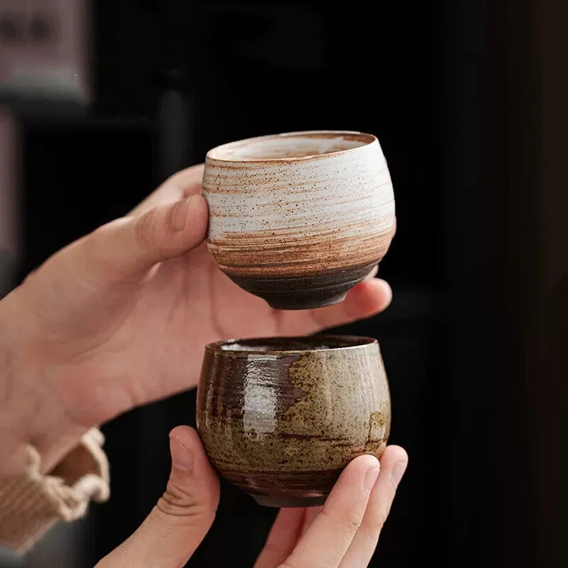Japoniško stiliaus rankų darbo grubus keraminis arbatos puodelis Kung Fu arbatos reikmenys Senoviniai akmeniniai arbatos puodeliai Senoviniai vienetiniai puodeliai