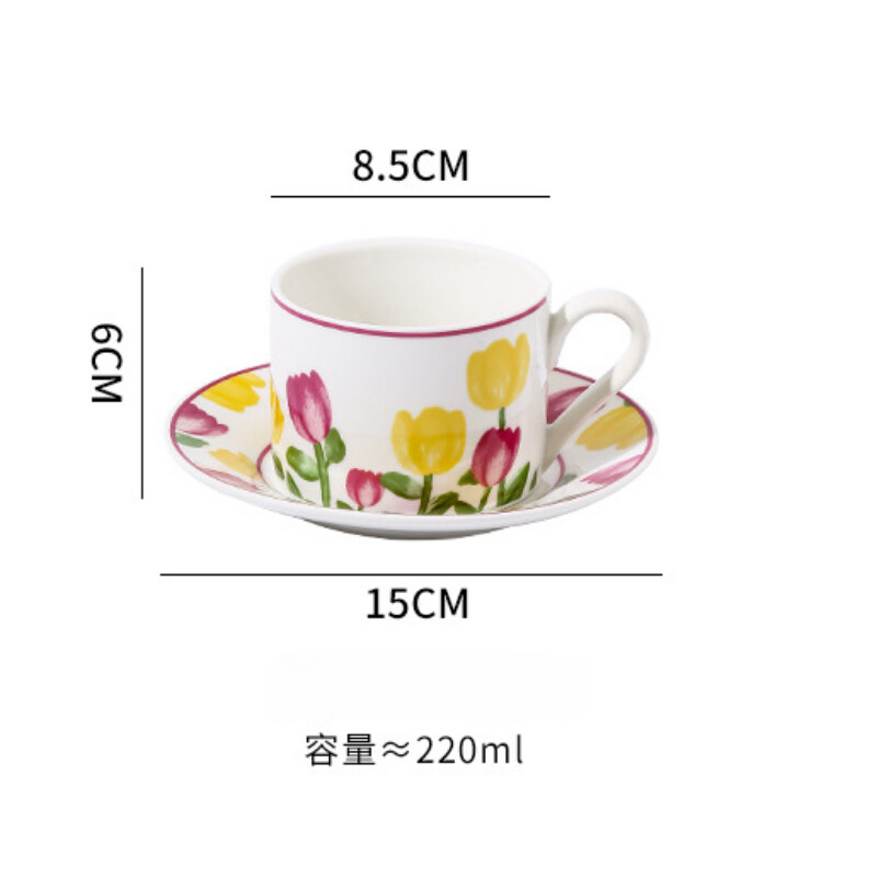 Rožinės tulpės keramikinis kavos puodelių rinkinys Aukštos grožio arbatos puodelis ir lėkštė Popietės arbatos puodelis Arbatos indas Korėjietiško stiliaus Romantiška išskirtinė dovana