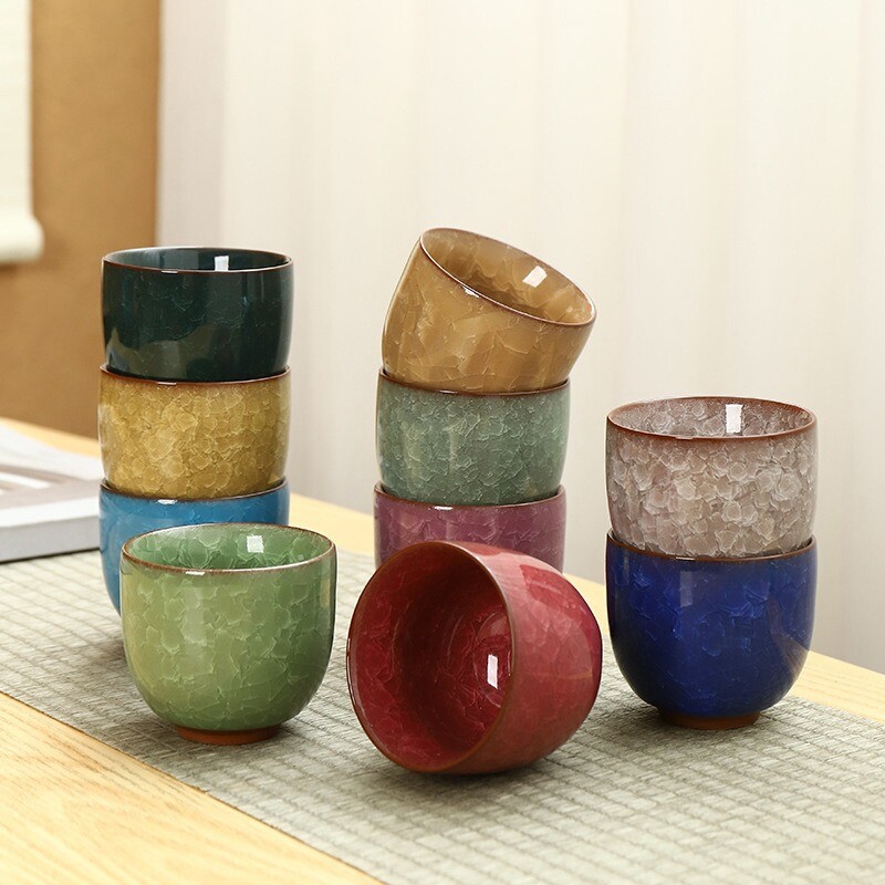 Ledo traškėjimo stiliaus keraminis arbatos puodelis, keramikiniai espreso kavos puodeliai, porcelianinis Kung Fu arbatos puodelis, keraminis sake puodelis, arbatos dubuo, didmeninė prekyba