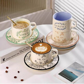 Keramikinis kavos puodelis ir lėkštė su auksiniu šaukštu Naudoti Latte Cappuccino Porcelianinei arbatai Dovana mergaitėms Valentino dienos dovana