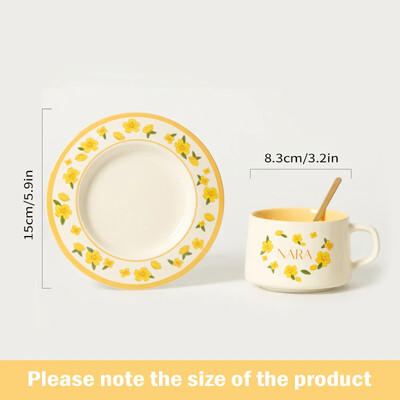 Keramikinis kavos puodelis ir lėkštė su auksiniu šaukštu Naudoti Latte Cappuccino Porcelianinei arbatai Dovana mergaitėms Valentino dienos dovana