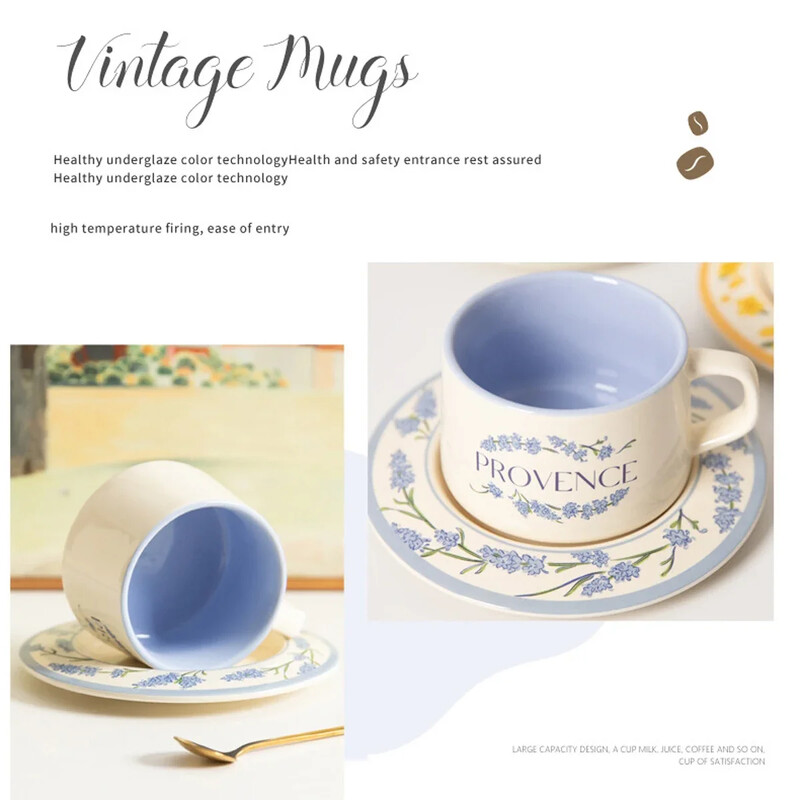 Keramikinis kavos puodelis ir lėkštė su auksiniu šaukštu Naudoti Latte Cappuccino Porcelianinei arbatai Dovana mergaitėms Valentino dienos dovana