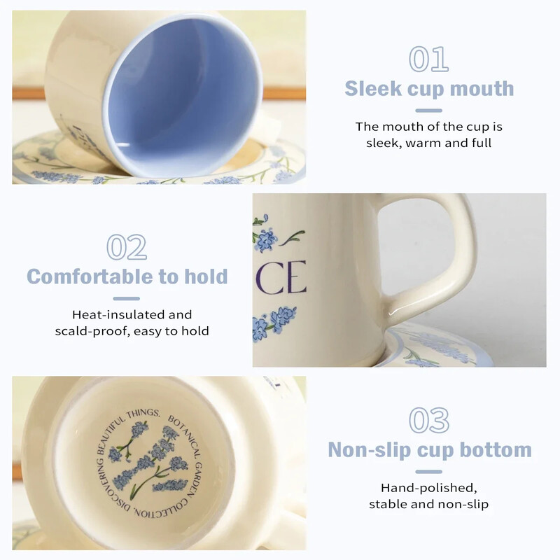 Keramikinis kavos puodelis ir lėkštė su auksiniu šaukštu Naudoti Latte Cappuccino Porcelianinei arbatai Dovana mergaitėms Valentino dienos dovana