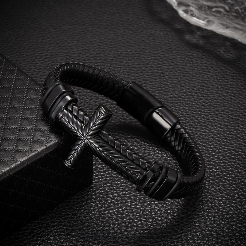 „Temu Hot“ parduodami užsienio prekybos aksesuarai Nauja mada „Creative Cross“ vyriška apyrankė iš PU apyrankės