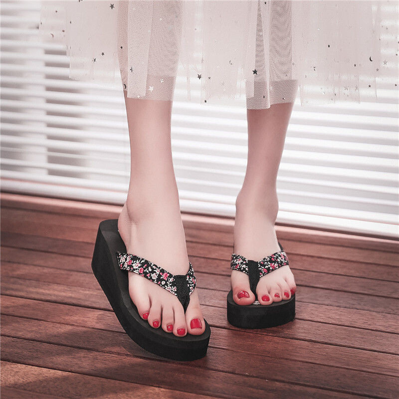 Γυναικείες σαγιονάρες με μεγάλο λουλουδάτο σχέδιο Καλοκαιρινά ρούχα παραλίας Χοντρή σόλα Ευέλικτα αντιολισθητικά σαγιονάρες με σφήνα