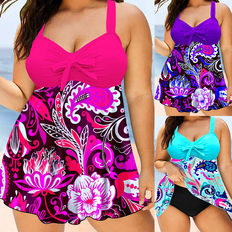 Skaitmeniniu būdu marginti sijonai, suskirstyti kelnaitės Konservatyvūs moteriški maudymosi kostiumėliai