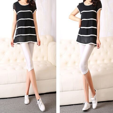 2 pakuotės vasariniai ploni trijų taškų ledinio šilko antblauzdžiai moterims Ploni, blizgūs, aukšto juosmens didelio dydžio kelnės, skirtos apkūnioms moterims Septynių taškų kelnės viršutiniai drabužiai