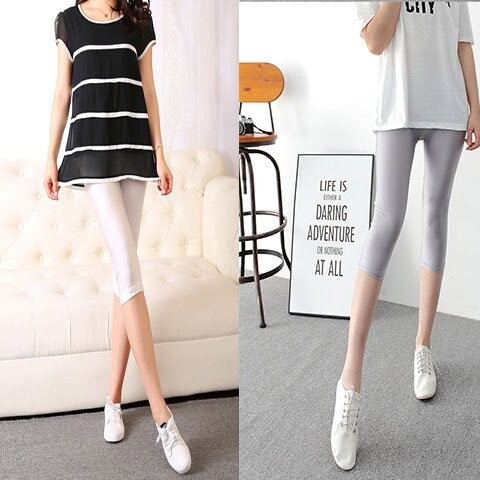 2 pakuotės vasariniai ploni trijų taškų ledinio šilko antblauzdžiai moterims Ploni, blizgūs, aukšto juosmens didelio dydžio kelnės, skirtos apkūnioms moterims Septynių taškų kelnės viršutiniai drabužiai