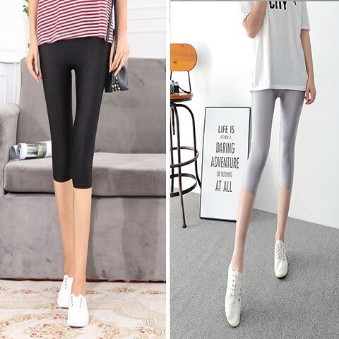 2 pakuotės vasariniai ploni trijų taškų ledinio šilko antblauzdžiai moterims Ploni, blizgūs, aukšto juosmens didelio dydžio kelnės, skirtos apkūnioms moterims Septynių taškų kelnės viršutiniai drabužiai