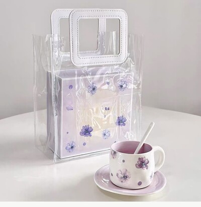 250 ml Prancūziškas rankomis dažytas apatinis glazūra, violetinė violetinė kavos puodelis ir lėkštė moterims pusryčių popietės arbatos puodelio indas rankų dovana