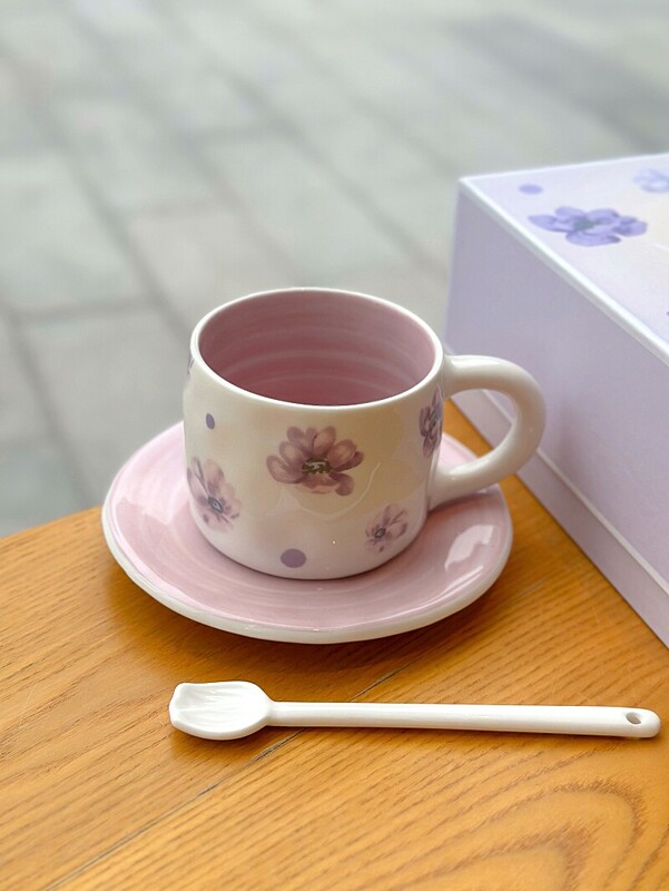 250 ml Prancūziškas rankomis dažytas apatinis glazūra, violetinė violetinė kavos puodelis ir lėkštė moterims pusryčių popietės arbatos puodelio indas rankų dovana