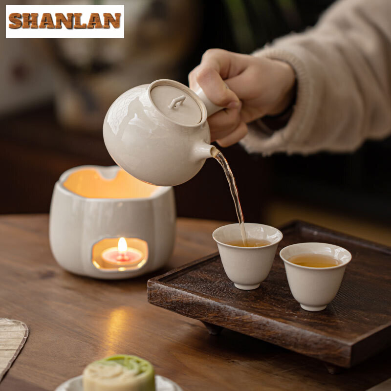 Augalų pelenų glazūra Žvakių arbatos šildytuvas Vintage šildymo pagrindas Kiniška arbatos viryklė Buitinė arbatinukas arbatinukas arbatos paslaugų kolekcija