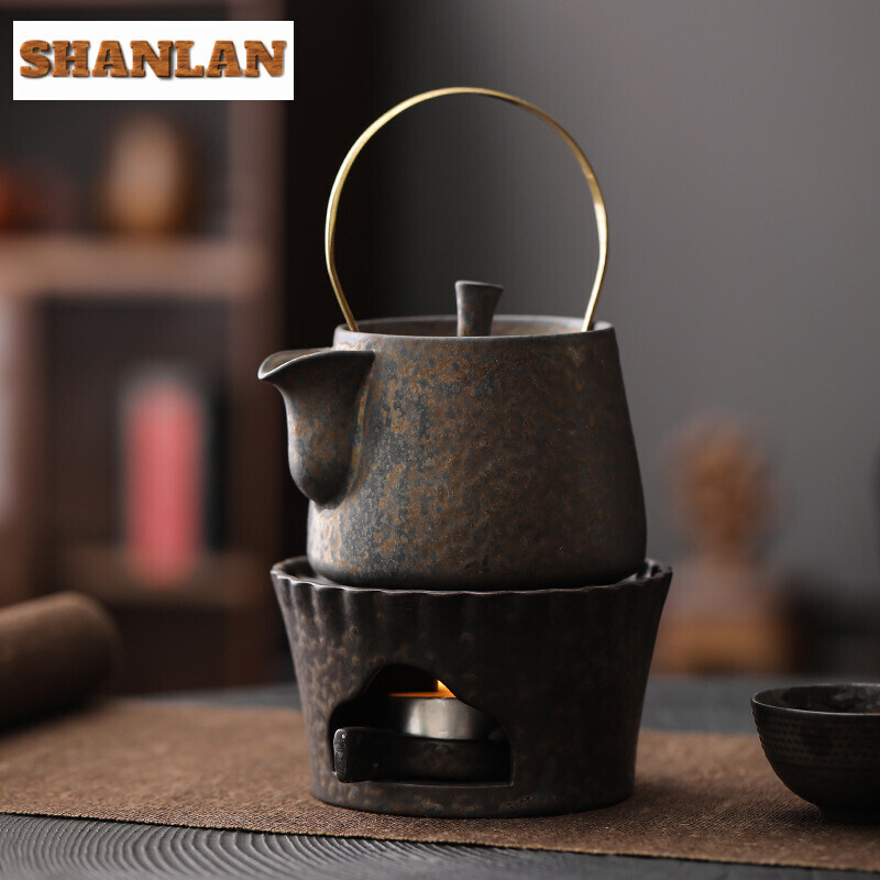 Rankų darbo paauksuotas geležinis rūdžių glazūra arbatos šildytuvas viryklė dryžuota izoliacija žvakė kaitinimo krosnis pagrindas šiltas gėrimas vyno katilas arbatos indai