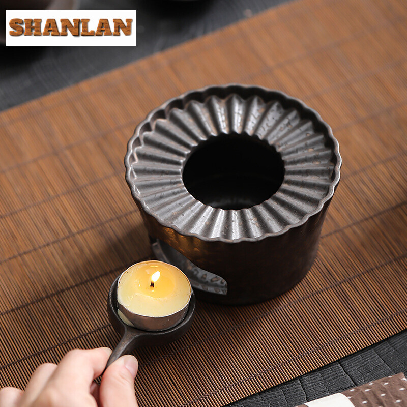 Rankų darbo paauksuotas geležinis rūdžių glazūra arbatos šildytuvas viryklė dryžuota izoliacija žvakė kaitinimo krosnis pagrindas šiltas gėrimas vyno katilas arbatos indai