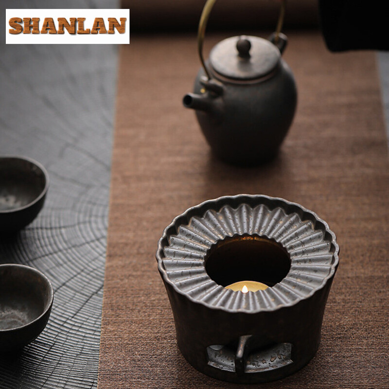 Rankų darbo paauksuotas geležinis rūdžių glazūra arbatos šildytuvas viryklė dryžuota izoliacija žvakė kaitinimo krosnis pagrindas šiltas gėrimas vyno katilas arbatos indai