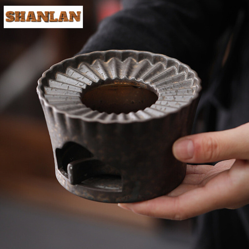 Rankų darbo paauksuotas geležinis rūdžių glazūra arbatos šildytuvas viryklė dryžuota izoliacija žvakė kaitinimo krosnis pagrindas šiltas gėrimas vyno katilas arbatos indai