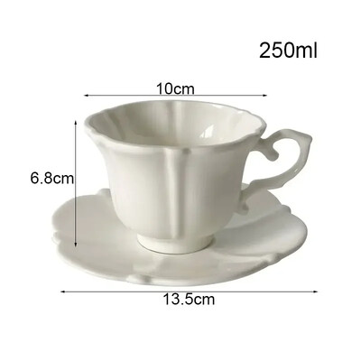 Nordic Bone China kavos puodelių ir lėkštučių rinkinys, elegantiškas baltas porcelianas, biuro popietės arbatos puodeliai, Cafe keramikinis kavos puodelis, 250 ml