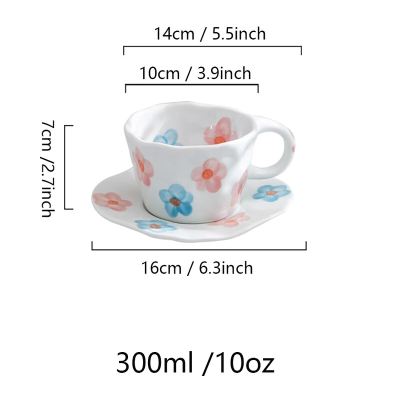 300 ml gėlių keramikinis puodelis su lėkšte ir šaukštu Pusryčių Pieno arbatos Kavos puodeliai su duona Desertinis patiekalas Mikrobangų krosnelėje saugi dovana