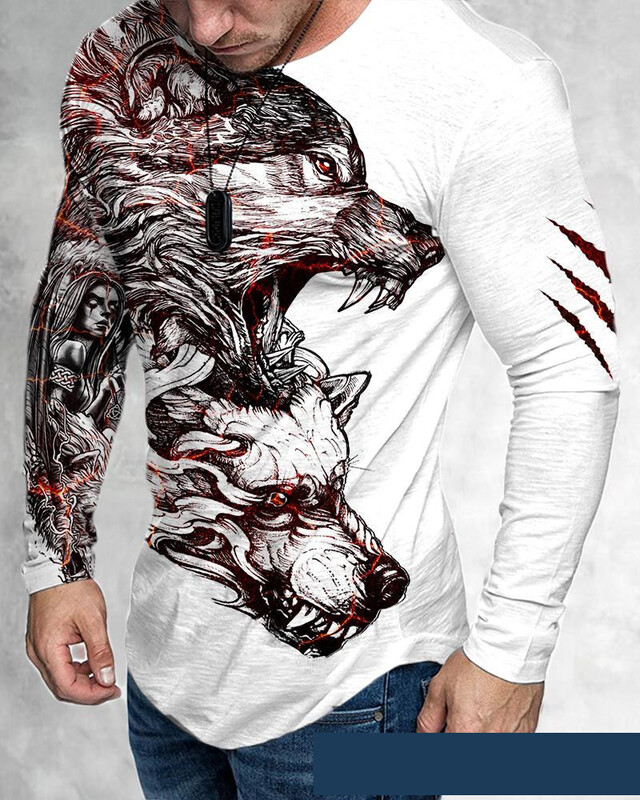 2021 väliskaubandus piiriülene Vikings 3D digiprint pikkade varrukatega T-särk väliskaubanduse meeste Euroopa ja Ameerika tänavastiil