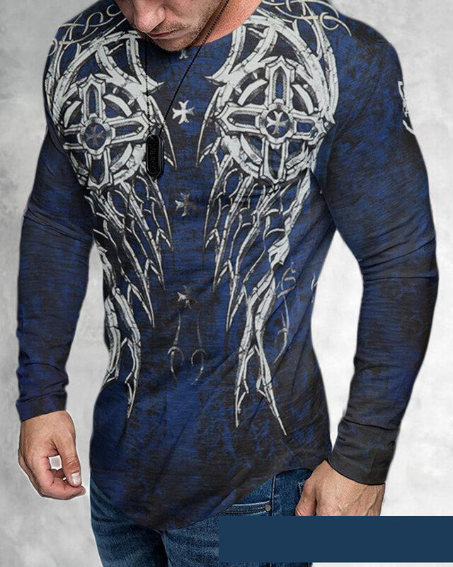 2021 väliskaubandus piiriülene Vikings 3D digiprint pikkade varrukatega T-särk väliskaubanduse meeste Euroopa ja Ameerika tänavastiil