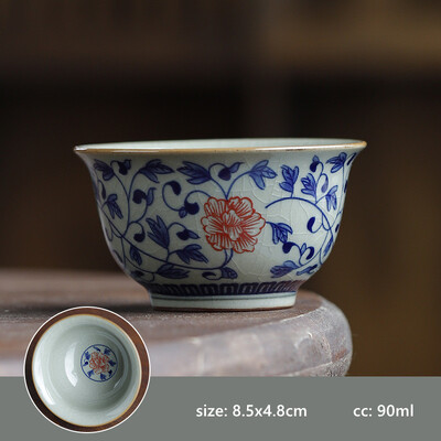 90 ml rankomis dažytas keraminis arbatos puodelis Buitinis kavos puodelis Individualus arbatos puodelis Retro rankų darbo arbatos puodelis Tradiciniai arbatos rinkiniai