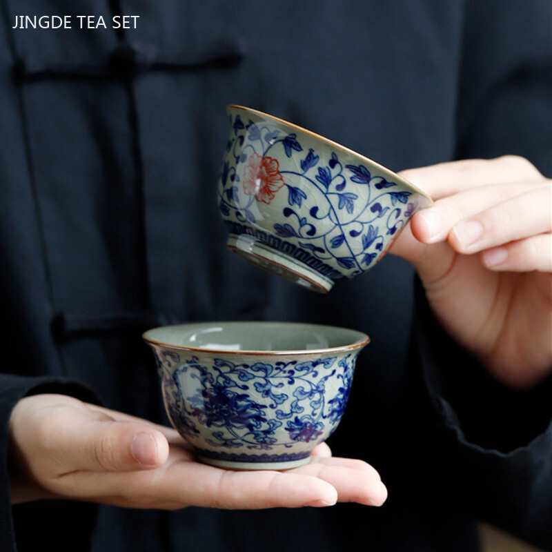 90 ml rankomis dažytas keraminis arbatos puodelis Buitinis kavos puodelis Individualus arbatos puodelis Retro rankų darbo arbatos puodelis Tradiciniai arbatos rinkiniai