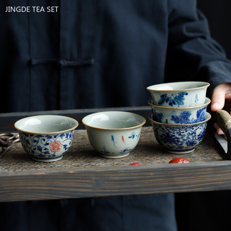 90 ml rankomis dažytas keraminis arbatos puodelis Buitinis kavos puodelis Individualus arbatos puodelis Retro rankų darbo arbatos puodelis Tradiciniai arbatos rinkiniai