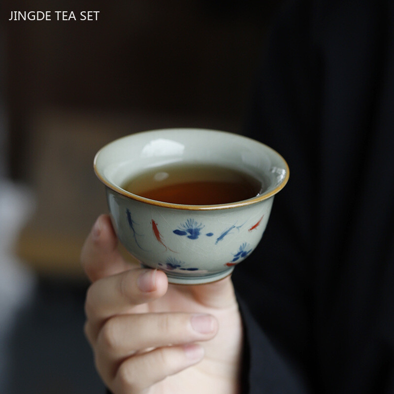 90 ml rankomis dažytas keraminis arbatos puodelis Buitinis kavos puodelis Individualus arbatos puodelis Retro rankų darbo arbatos puodelis Tradiciniai arbatos rinkiniai