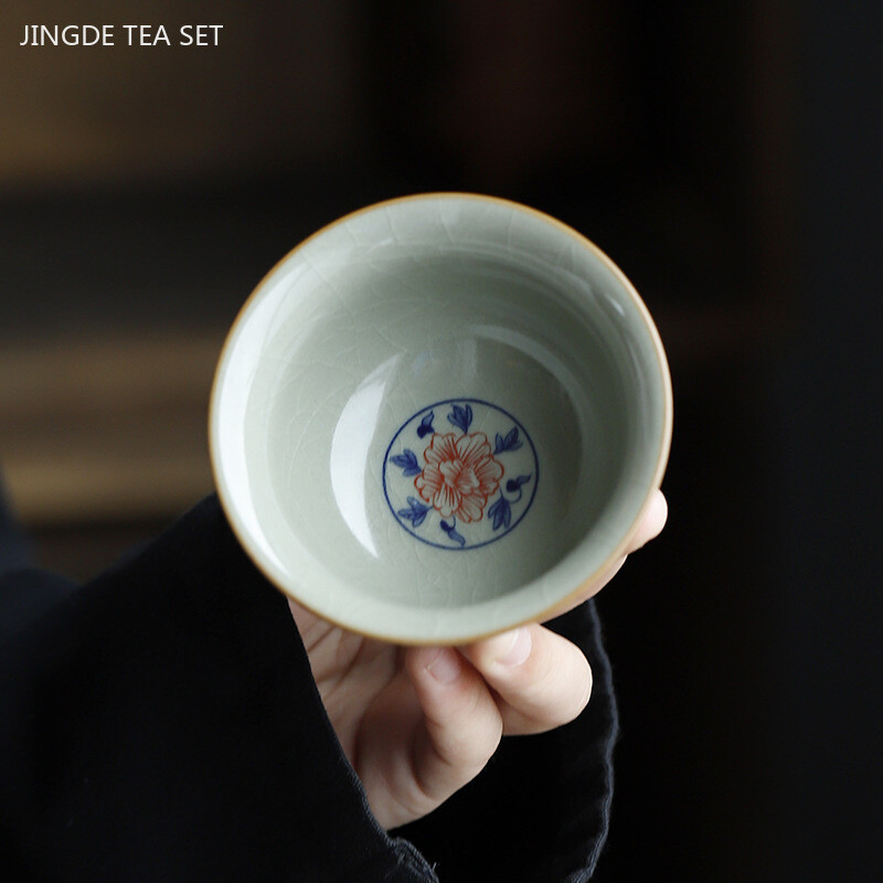 90 ml rankomis dažytas keraminis arbatos puodelis Buitinis kavos puodelis Individualus arbatos puodelis Retro rankų darbo arbatos puodelis Tradiciniai arbatos rinkiniai