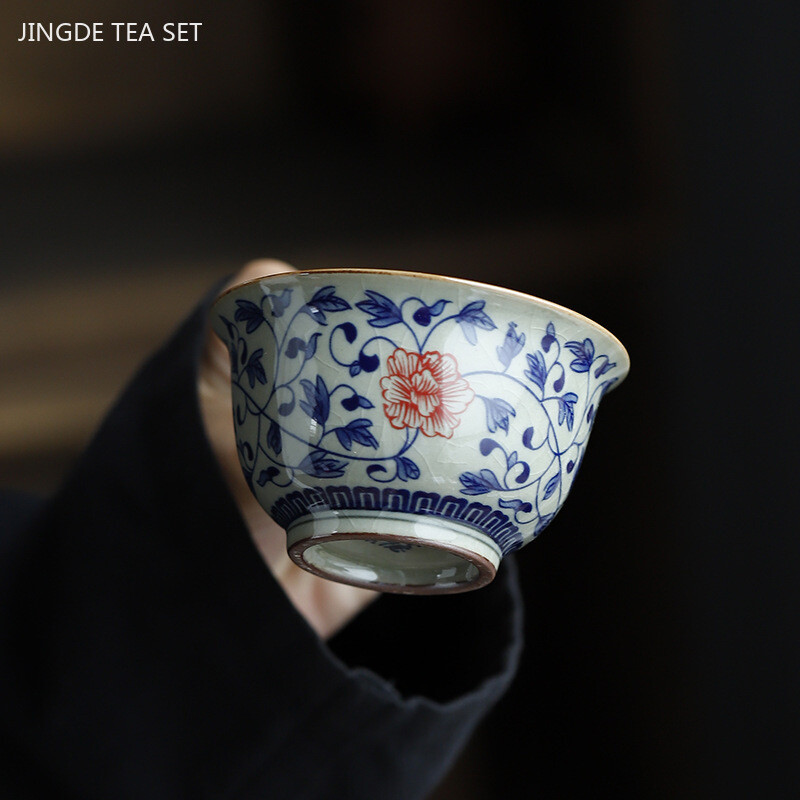 90 ml rankomis dažytas keraminis arbatos puodelis Buitinis kavos puodelis Individualus arbatos puodelis Retro rankų darbo arbatos puodelis Tradiciniai arbatos rinkiniai