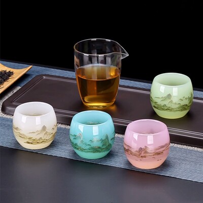 1PC Jingdezhen Glass TeaCup Water Cup Celadon Kung Fu Teapot Cup Ru Kiln Master Drinking Utensil Tea