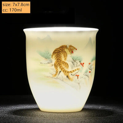 Naujas Suet Jade keramikinis arbatos puodelis Zodiako tigro arbatos puodelis Master Cup Baltas porcelianinis arbatos rinkinys Buitinis Boutique arbatos dubenėlis gėrimams
